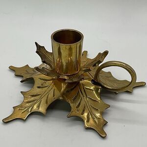 Brass Holly Candle Holder